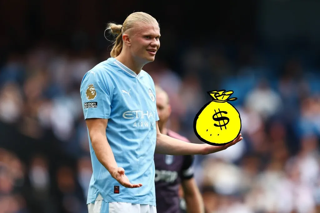 Erling Haaland podría pasara a cobrar 550 mil libras esterlinas por semana, ante el miedo del Manchester City porque el Real Madrid lo quiera tentar en el próximo mercado de pases. Getty Images.