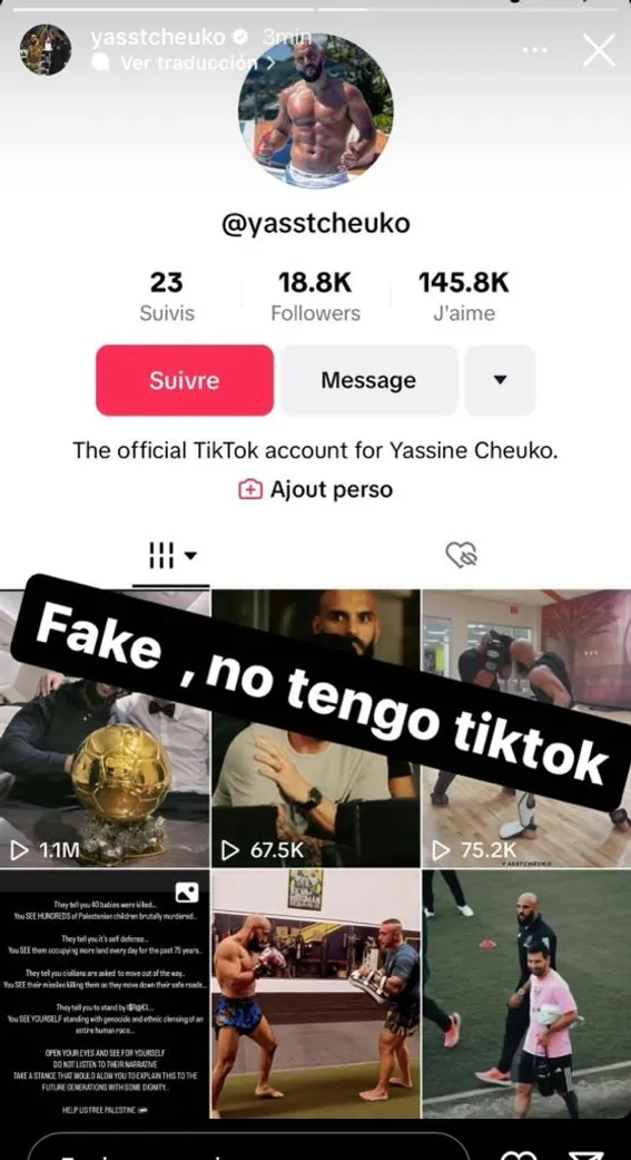 El guardaespaldas de Messi deunció una cuenta falsa de TikTok. (Foto: Instagram / @yasstcheuko)