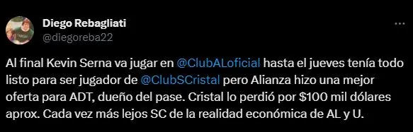 Así se dio a negociación por Kevin Serna. (Foto: Twitter).