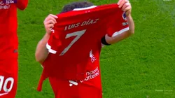 Diogo Jota le dedicó el gol que le hizo al Nottingham Forest a Luis Díaz. Captura de transmisión oficial.