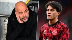 Guardiola y Pellistri, protagonistas del Clásico de Manchester.