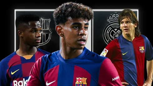 Lamine Yamal, Ansu Fati y Lionel Messi.