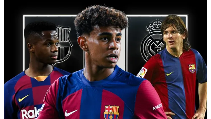 Lamine Yamal, Ansu Fati y Lionel Messi.