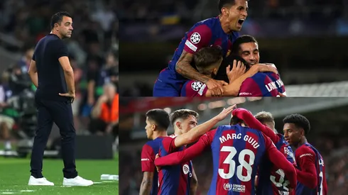 Xavi Hernández y sus jugadores.