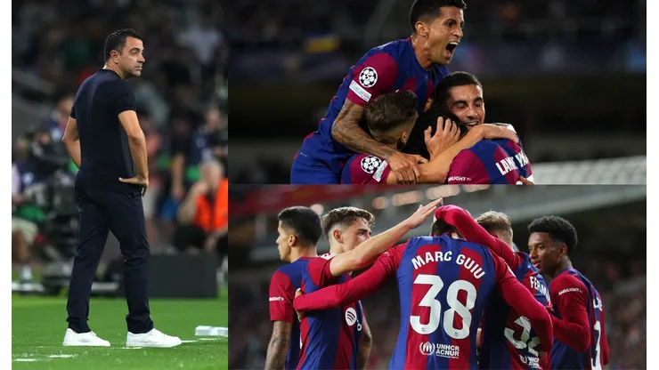 Xavi Hernández y sus jugadores.