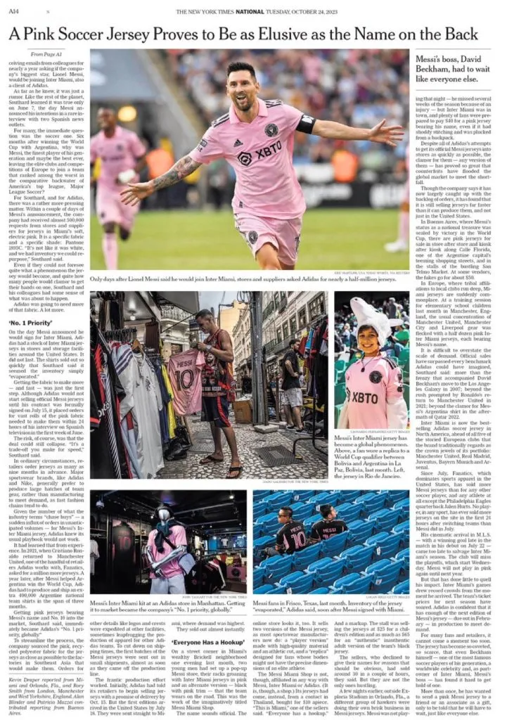 Artículo de The New York Times sobre Messi. (Foto: X / @intermiamicfhub)