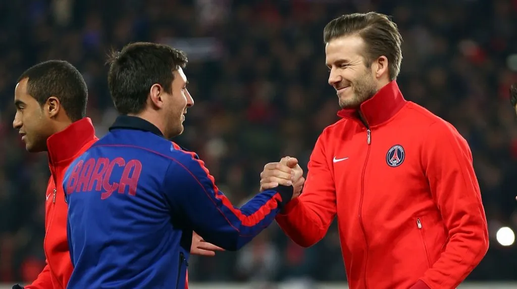 Lionel Messi y David Beckham en PSG vs, Barcelona por Champions Legue 2012-13. (Foto: Getty Images)