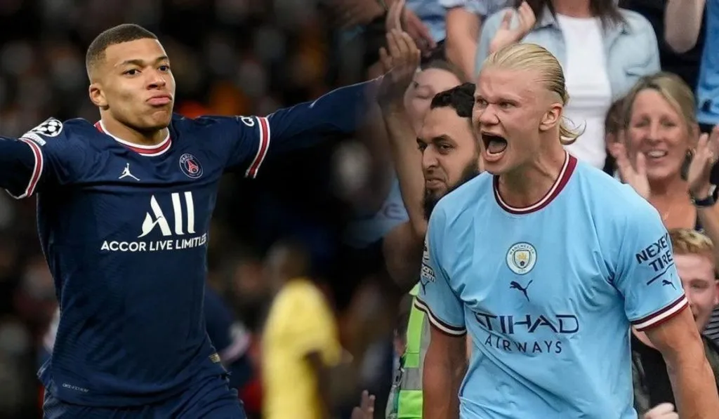 Kylian Mbappé y Erling Haaland celebrando sus goles: Getty Images