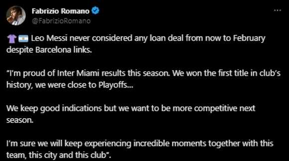Romano sobre la despedida de Messi en la MLS 2023. (Foto: X / @FabrizioRomano)