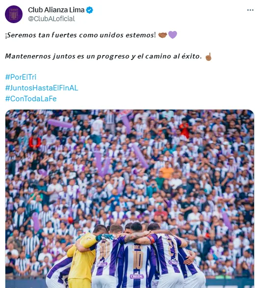 La publicación de Alianza Lima en sus redes sociales.