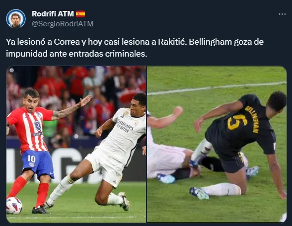 Las críticas por la patada de Bellingham a Rakitic (Twitter).