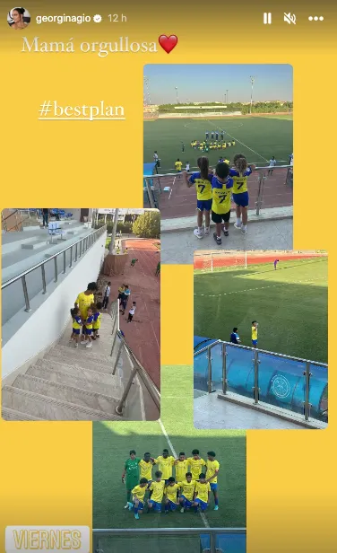 El collage de Georgina en el debut de Cristiano Jr. (Instagram)
