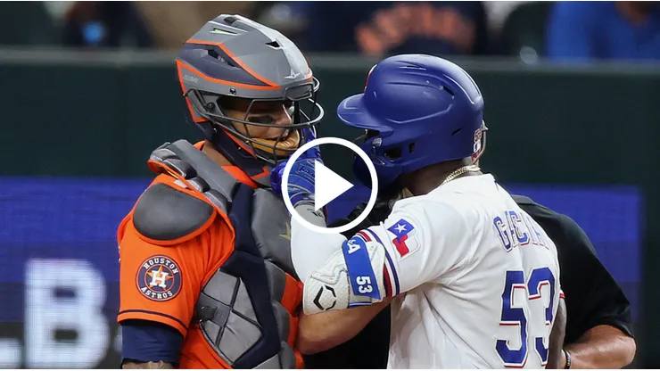 Martín Maldonado y Adolis García en Rangers vs. Astros.