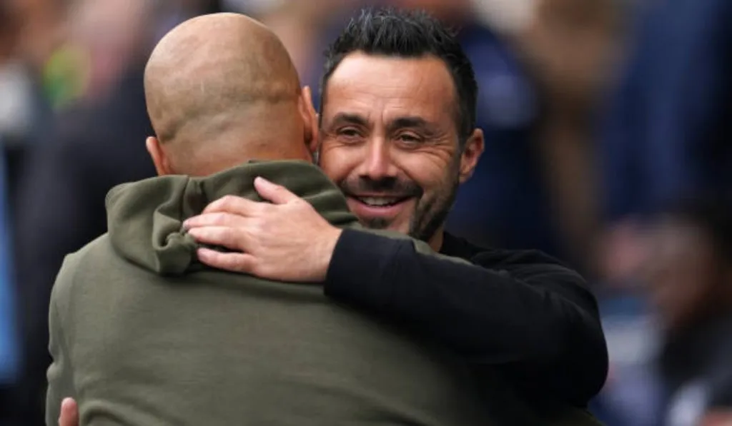 Pep Guardiola y Roberto De Zerbi el pasado mes de mayo: Getty Images
