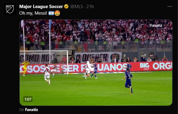 Reaccion de la MLS al golazo de Messi. (Foto: X / @MLS)