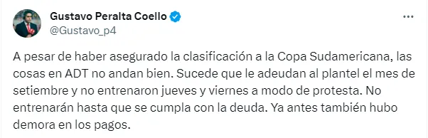 Así informaba el periodista deportivo Gustavo Peralta hace unos días sobre ADT.