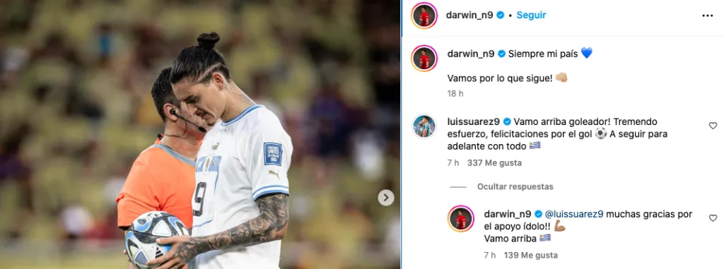 El comentario de Luis Suárez en apoyo a Darwin