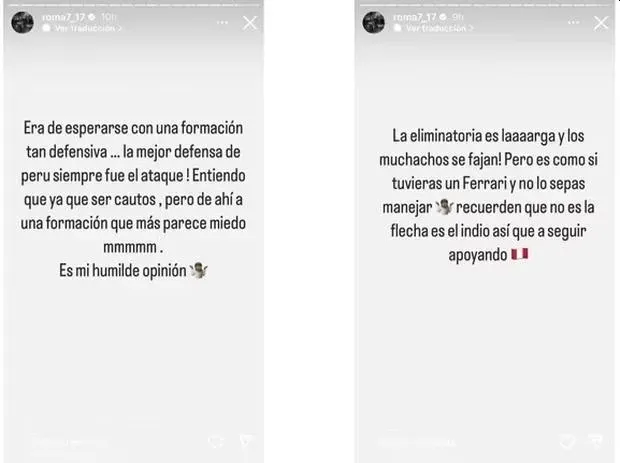 Publicaciones de Reimond Manco tras la caída de Perú ante Chile. | Créditos: Instagram Reimond Manco.