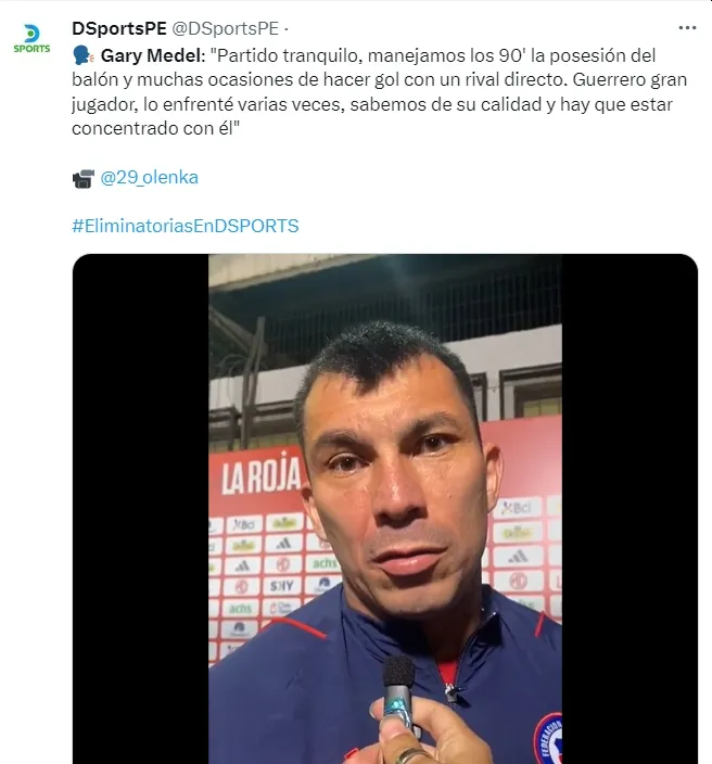 Gary Medel explicando el partido entre Perú vs Chile. | Créditos: Twitter DirecTV Sports.