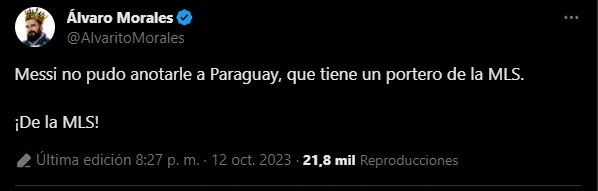 Provocación de Morales a Messi (Foto: X / @AlvaritoMorales)