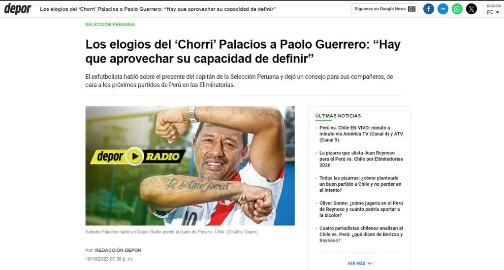 Roberto Palacios habla sobre el presente de Paolo Guerrero. (Foto: Diario Depor).