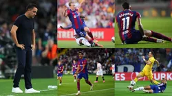 Xavi Hernández y sus jugadores.