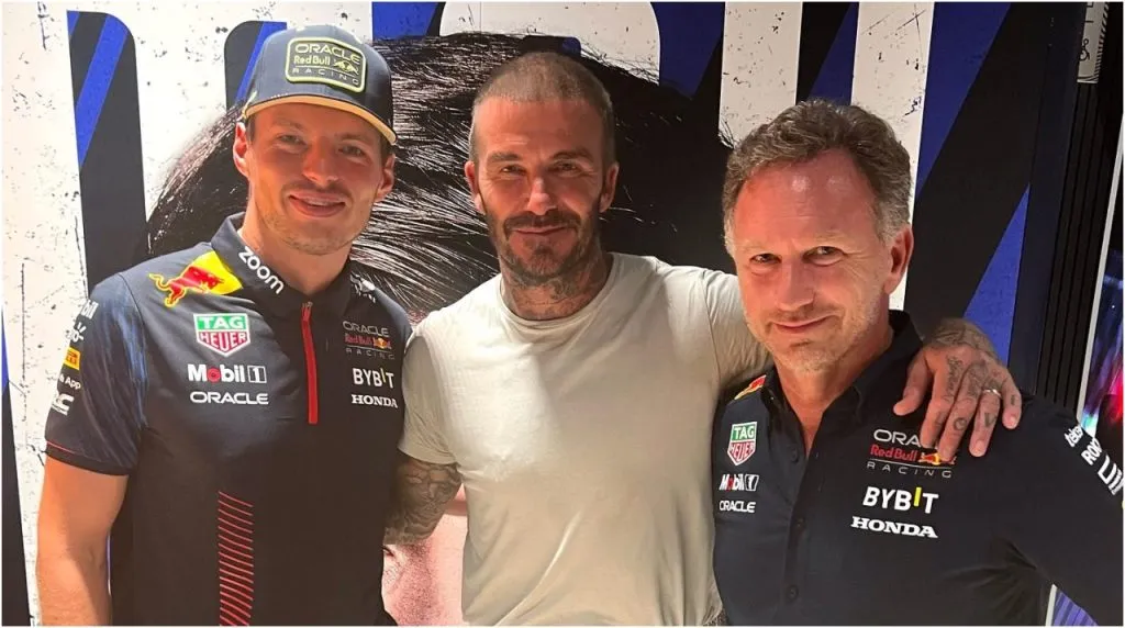 Max Verstappen, David Beckham y Christian Horner (Foto: davidbeckham)