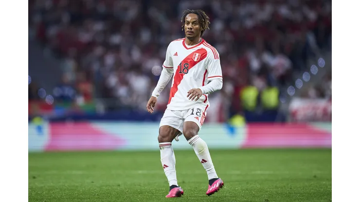 MADRID, SPAIN - MARCH 28: Andre Carrillo of Peru looks on during the international friendly game between Morocco and Peru at Civitas Metropolitan Stadium on March 28, 2023 in Madrid, Spain. (Photo by Alex Caparros/Getty Images)