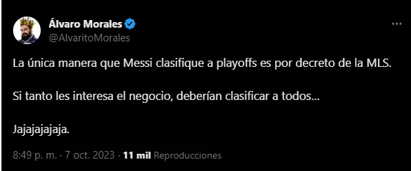 Propuesta de Morales a la MLS (Foto: X / @AlvaritoMorales)
