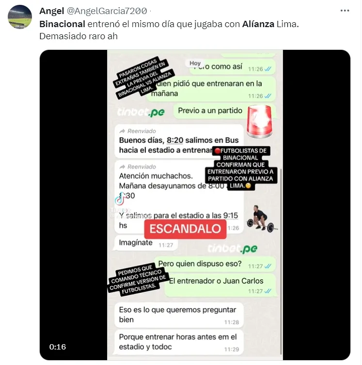 Alianza Lima vs Deportivo Binacional: ¿posible amaño? | Créditos: Twitter @AngelGarcia7200.