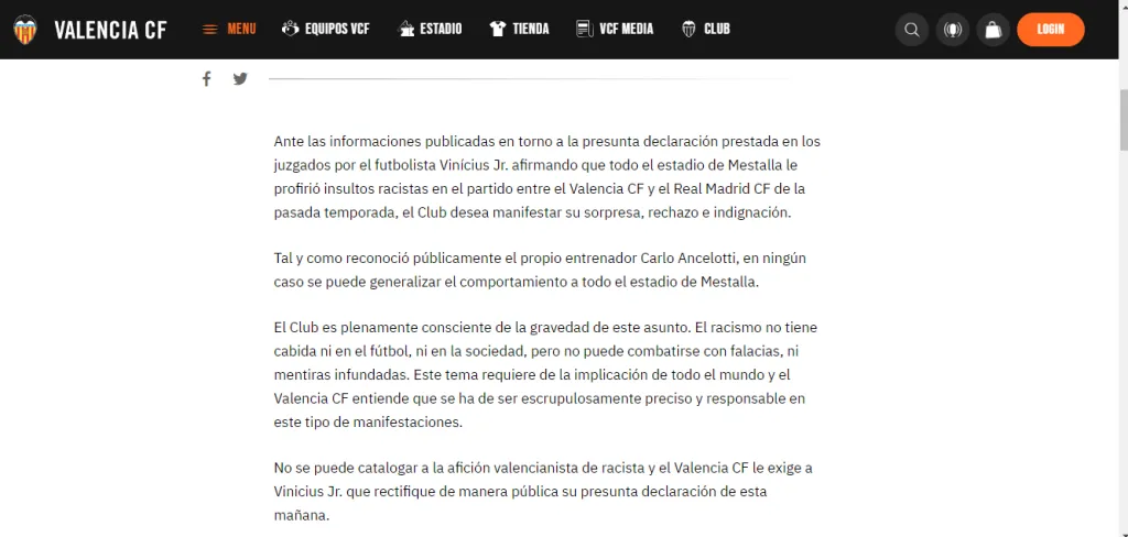 Comunicado oficial de Valencia.