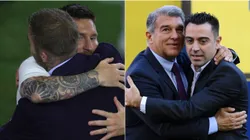 David Beckham, Lionel Messi, Joan Laporta y Xavi Hernández.