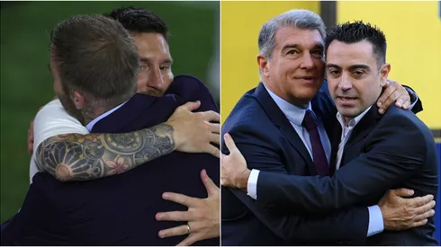 David Beckham, Lionel Messi, Joan Laporta y Xavi Hernández.