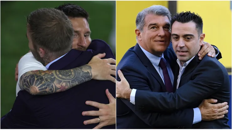 David Beckham, Lionel Messi, Joan Laporta y Xavi Hernández.