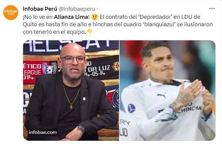 Mr. Peet habló sobre la posible llegada de Paolo Guerrero a Alianza Lima. | Créditos: Twitter @infobaeperu.