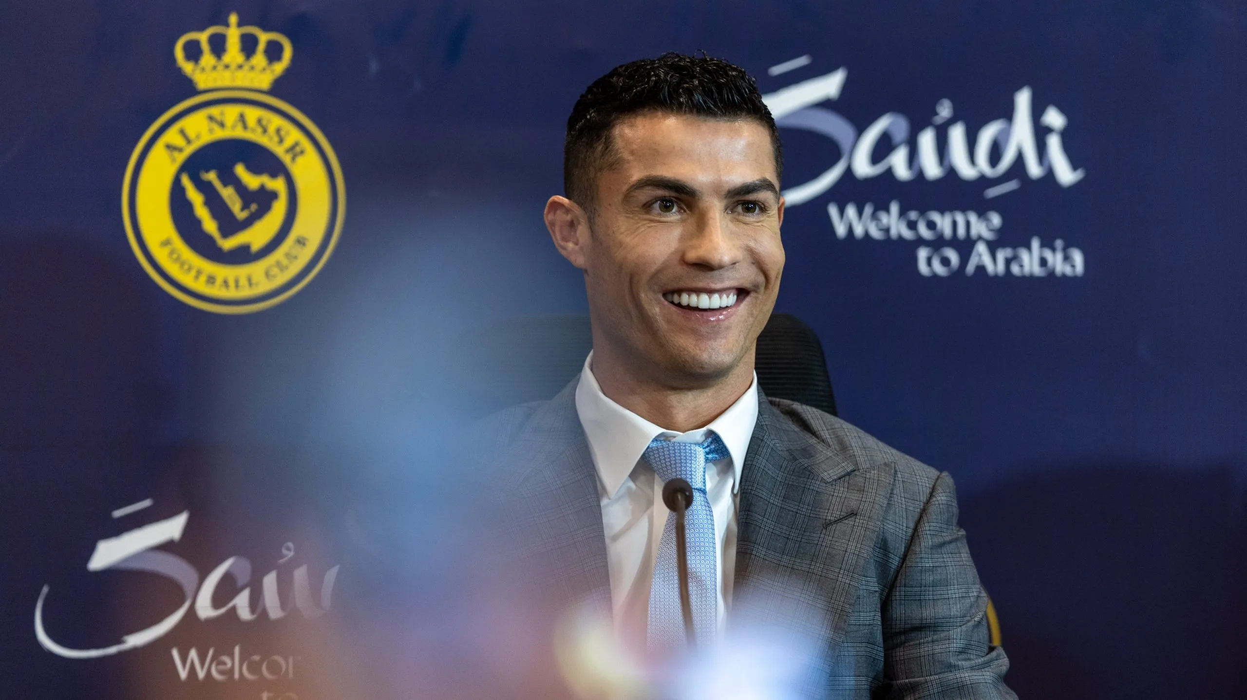 Cristiano Ronaldo en su presentación en el Al Nassr el tres de enero del 2023. Getty Images.