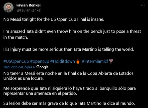 Acusación al Tata Martino (Foto: X / @FavianRenkel)