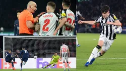 El polémico penalti pitado a Newcastle ayer.
