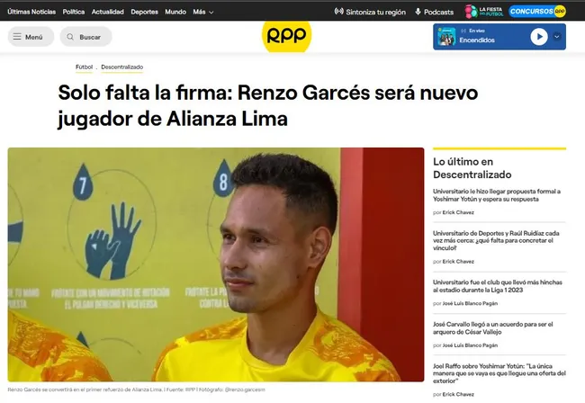 Renzo Garcés antes supo jugar en Sporting Cristal. (Foto: RPP Noticias).