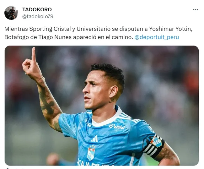 Yotún festejando un gol con Cristal. (Foto: Captura cuenta X Tadokoro)