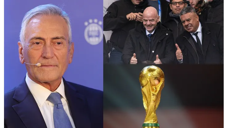Gabriele Gravina, Gianni Infantino y Claudio Tapia.