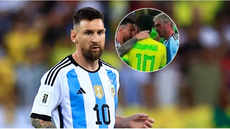 Lionel Messi y el cruce con Rodrygo.