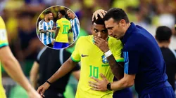 Rodrygo Goes y Lionel Scaloni.