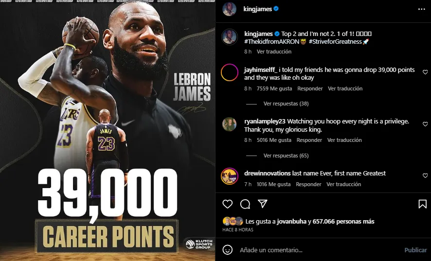 Mensaje de LeBron sobre el GOAT de la NBA. (Foto: Instagram / @kingjames)