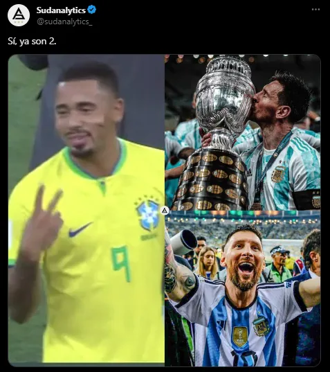 Meme le responde a Gabriel Jesús. (Foto: X / @sudanalytics)