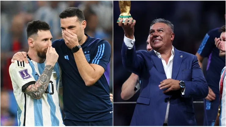 Lionel Messi, Lionel Scaloni y Claudio Chiqui Tapia.