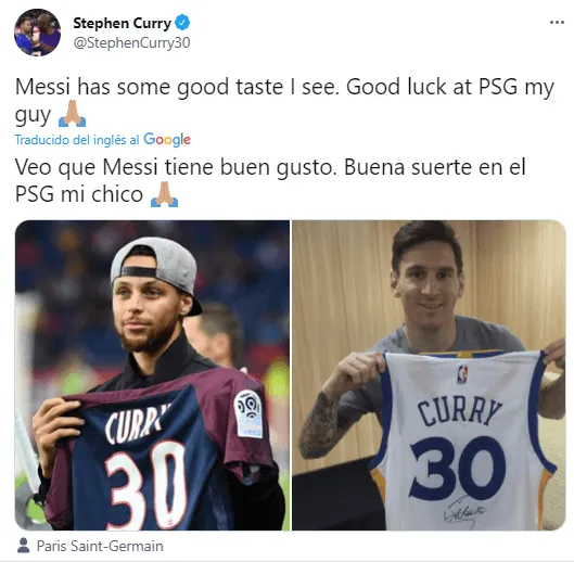 Curry felicita a Messi por la llegada al PSG. (Foto: X / @StephenCurry30)