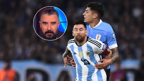 Álvaro Morales, Lionel Messi y Mathías Olivera.