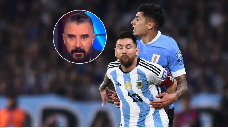 Álvaro Morales, Lionel Messi y Mathías Olivera.