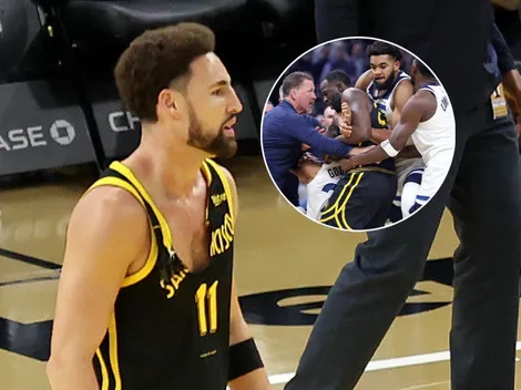 Así fueron expulsados Green y Thompson en la pelea de Warriors vs. Wolves